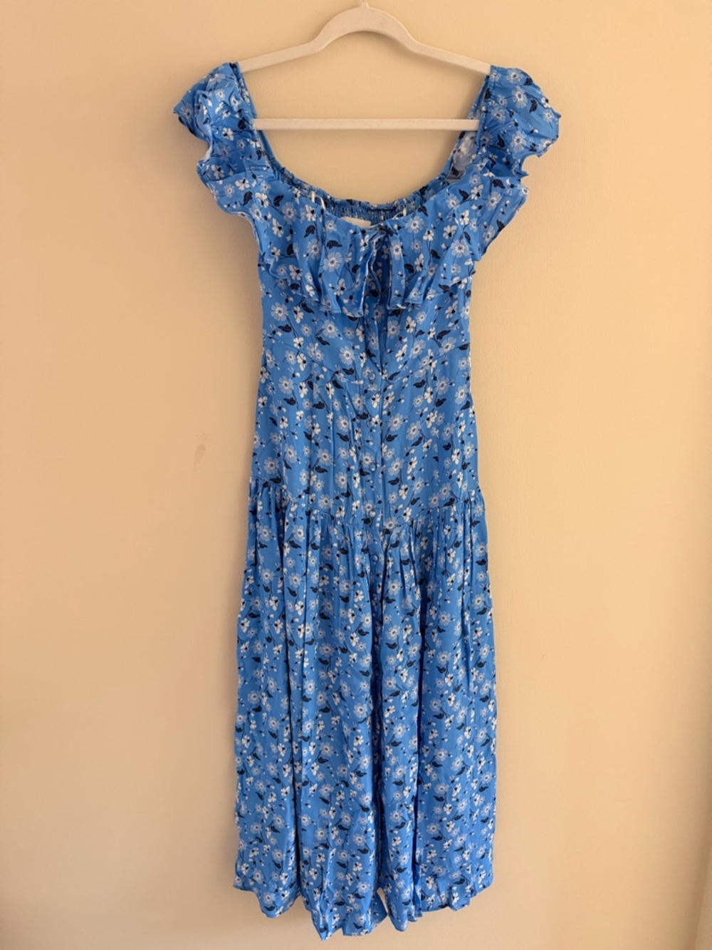 Yumi Kim Blue Floral Ruffle-Trim Maxi Dress